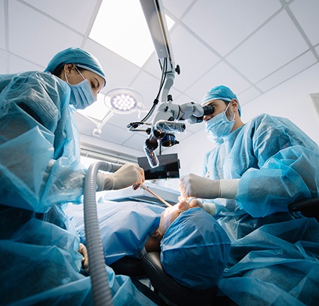 A surgeon placing dental implants