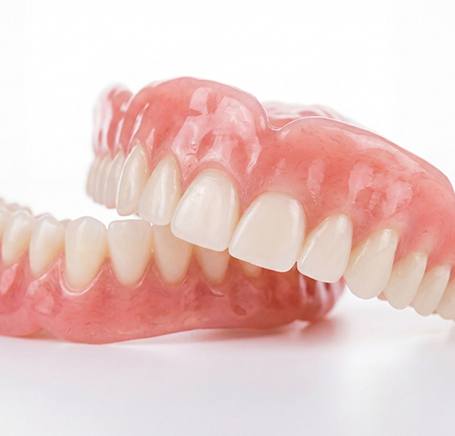 Complete set of dentures with white background